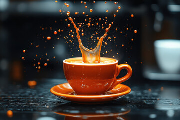 Coffee cup with splashing liquid.