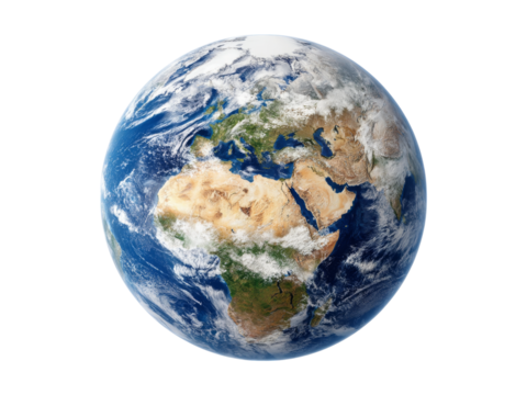Stunning detailed view of planet earth from space showing continents and oceans, Isolated On White Background, Png Transparent