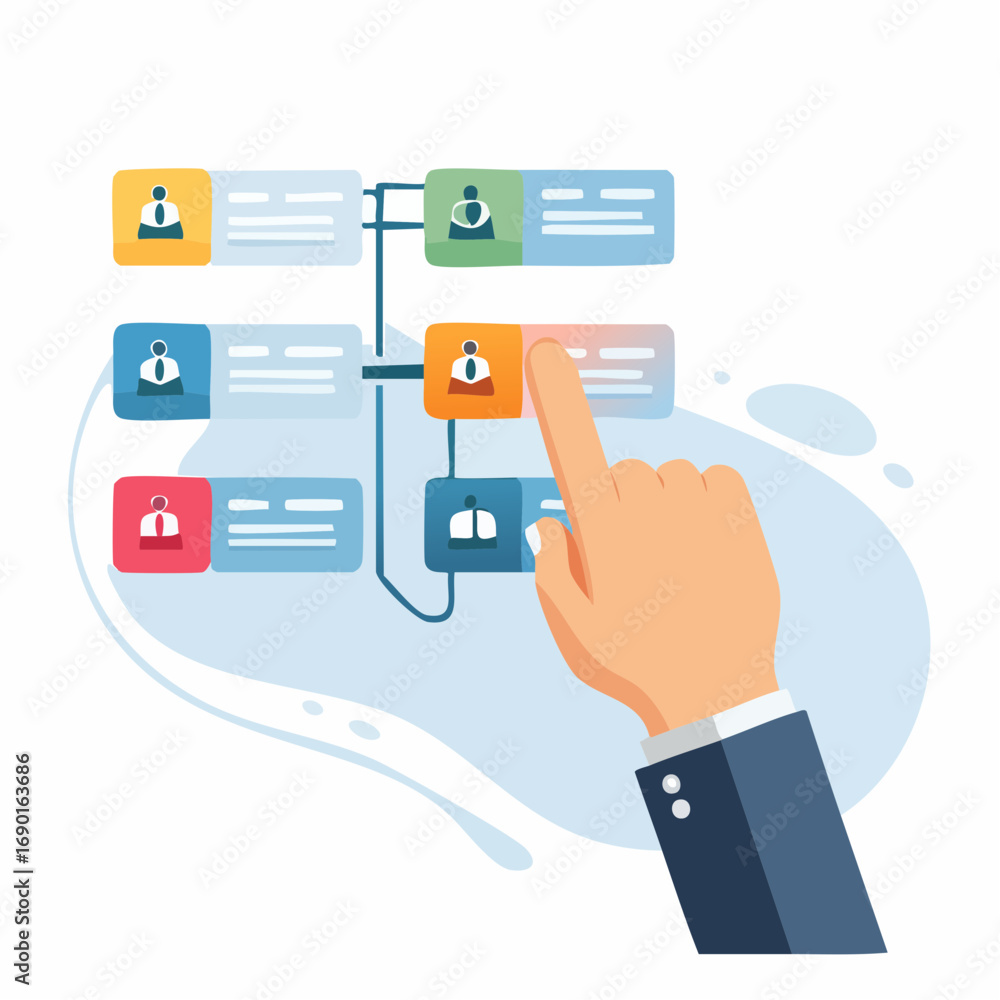 Aufkleber hand selecting option from workflow diagram