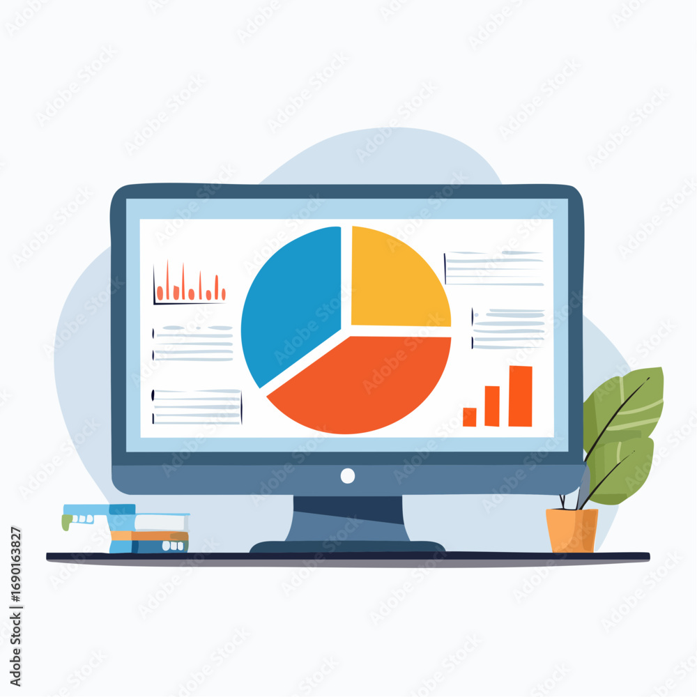 Aufkleber computer screen displaying pie chart data visualization