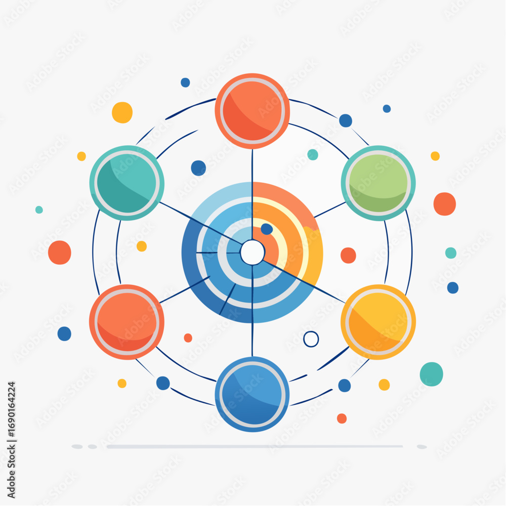 Poster colorful circular diagram with multiple pie charts