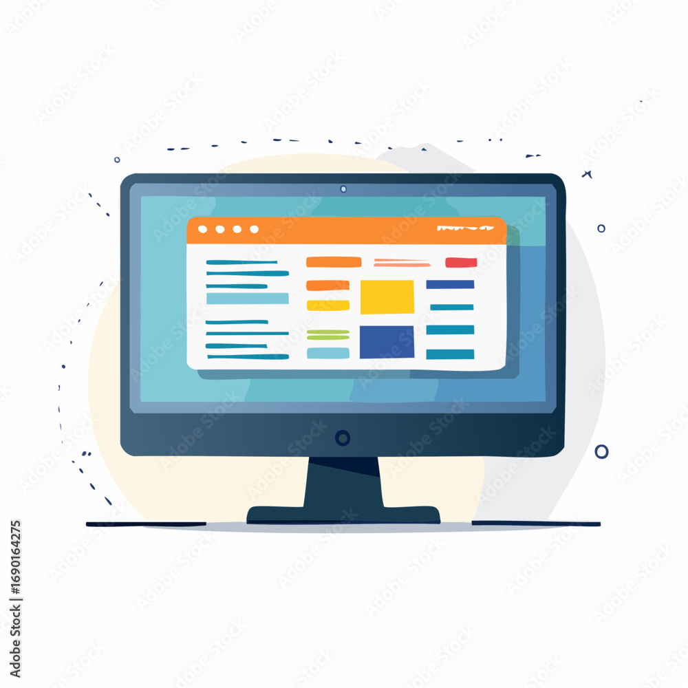 Aufkleber flat design computer screen showing website interface