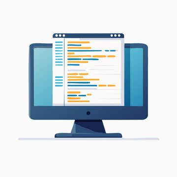 Flat Design Computer Screen Showing Code