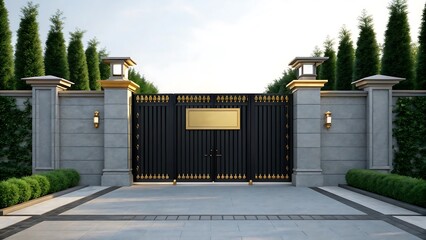 Grand black gold ornate estate entrance gates estate gate