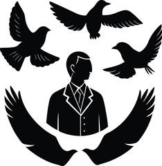 Man with birds  silhouette vector Art & Illustration