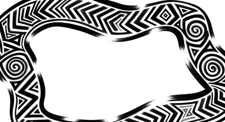 Bold abstract tribal border design with energetic brush strokes and geometric patterns on white background