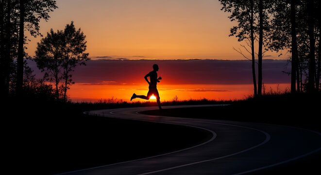 Man running on a path at sunset.