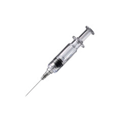 Transparent Medical Syringe with Needle Isolated on Black Background