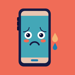 Anxious Smartphone Low Battery Crying Cartoon Vector Illustration