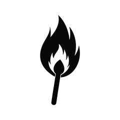 Illuminating Illustration A Lit Matchstick Igniting Flames in Striking Black and White, burning match icon silhouette vector illustration