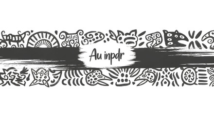 Whimsical tribal animal border with brush stroke banner and hand-drawn artistic elements