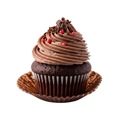 Decadent Chocolate Cupcake with Swirled Frosting and Red Sprinkles - Food Photography