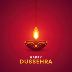 Fototapeta na wymiar A festive dussehra greeting card featuring a lit diya against a red background art