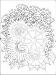 Whimsical flower doodle coloring page