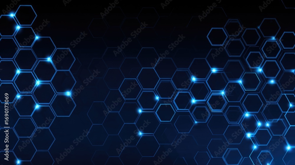 Poster this abstract background features a hexagonal pattern with glowing blue lights, perfect for conveyin