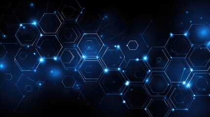 A futuristic digital background showcasing interconnected hexagons and glowing particles against a dark backdrop, symbolizing innovation and advanced technology in modern design.