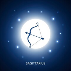 Illustration of sagittarius zodiac sign with bow and arrow against a starry night sky