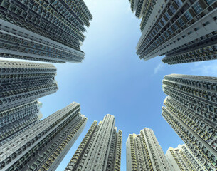 香港の高層ビルと青空