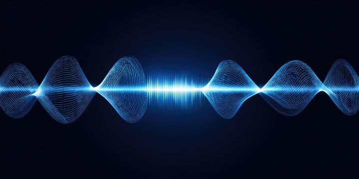 Abstract futuristic sound wave illustration in vibrant blue tones. This captivating digital artwork represents audio frequencies and can enhance modern tech-related designs.