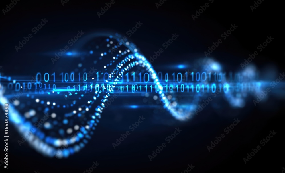 Poster abstract digital wave with binary code. represents data transmission and technology in modern commun