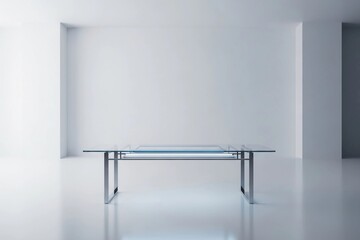 Minimalist White Room Interior Design with Modern Glass Conference Table