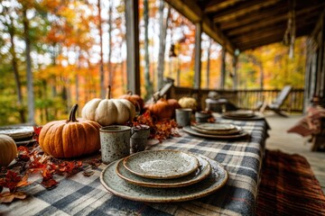 Autumnal Feast - A Thanksgiving Table on a Cozy Porch.