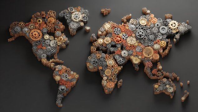World map composed of gears and cogs (2)