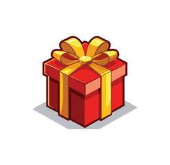 Obraz premium Red gift box with yellow bow holiday celebration present surprise event occasion packaging