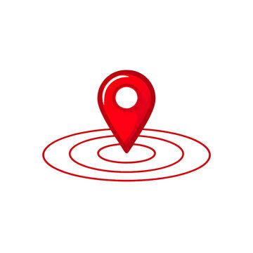 Red location pin with concentric circles isolated on transparent background