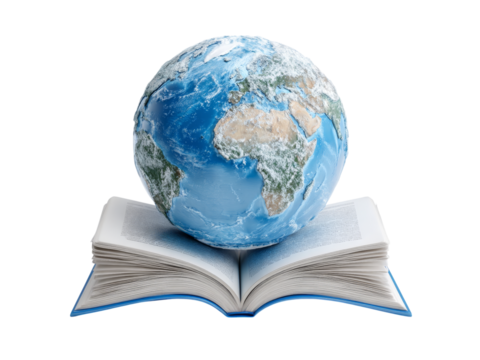 Global education world map book knowledge learning, Isolated On White Background, Png Transparent
