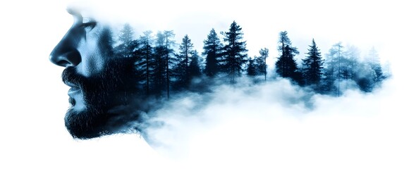 Man's Head with Misty Forest