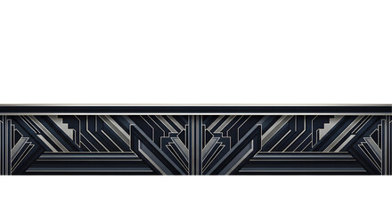 Elegant Art Deco geometric pattern border with metallic silver and deep navy accents