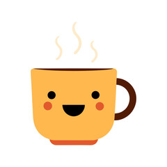 Cartoon Smiling Coffee Cup Flat Vector Illustration
