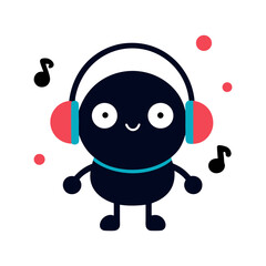Cartoon Headphones Character With Music Notes Flat Vector Illustration