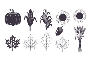 Autumn Harvest and Thanksgiving Elements Vector Illustration