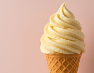 Soft Serve Vanilla Ice Cream Cone on a Pink Background