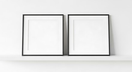 Two Black Framed White Canvases.