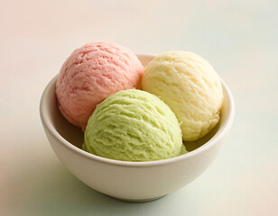Three Scoops of Ice Cream in a Bowl, Assorted Flavors
