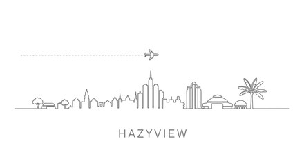 Obraz premium Hazyview Skyline with Plane with Tourism, Travel, and and Line Art.