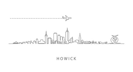 Obraz premium Howick City Skyline with Airplane Silhouette on White.