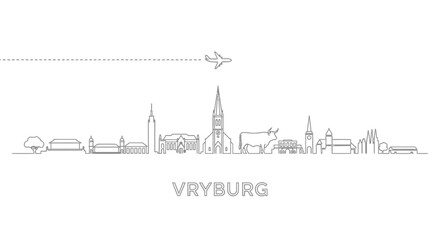 Obraz premium Vryburg South Africa Skyline Monoline Illustration With Airplane.