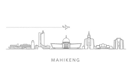 Obraz premium Mahikeng South Africa city skyline with airplane flight concept.