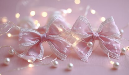 Delicate pink bows with fairy lights