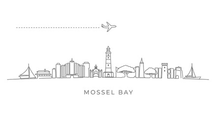 Obraz premium Mossel Bay Skyline Line Art with South Africa with Plane.