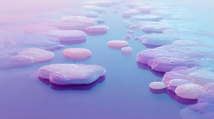 Soft glowing jelly pads rest above creamy river in candy tones