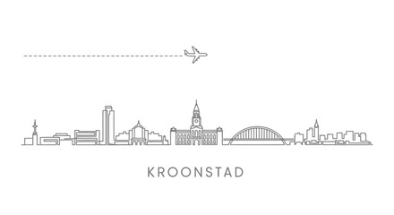 Obraz premium Kroonstad Skyline with Plane with Vector Line Art, and Travel Concept.