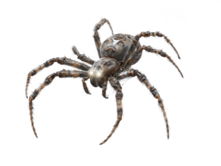 Detailed Close Up Of A Brown And Grey Spider With Glowing Eyes Against A Transparent Background