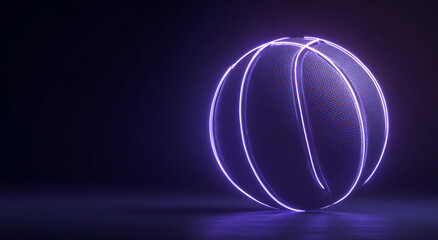 3D render of a basketball with a neon light on a dark background