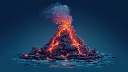Volcanic island erupting at night (2)