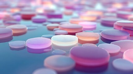 Soft lighting emphasizes floating jelly pads on dense candy-colored river